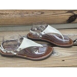 Sam Edelman 8.5 Greta Sandal Leather Thong Slingback Silver Metallic Shimmer